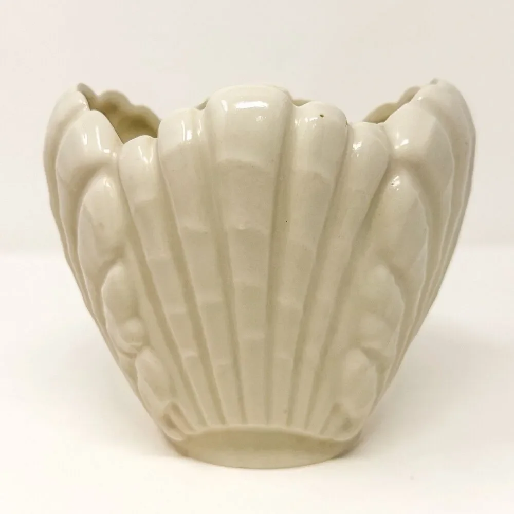 Vintage Abingdon Pottery #506 Shell Vase Planter White Art Deco 1940s USA